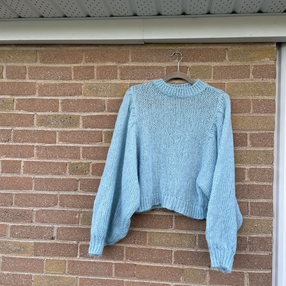 Sweater: ASOS Blue Balloon Sleeve Women's Knit - Picture 7 of 13